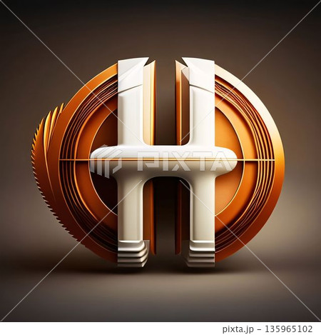 3d render of letter H on the background of a gold circle 135965102