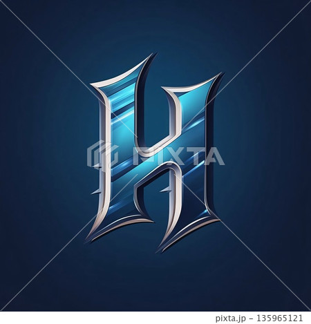 3D blue letter H with some smooth lines in it - vector 135965121