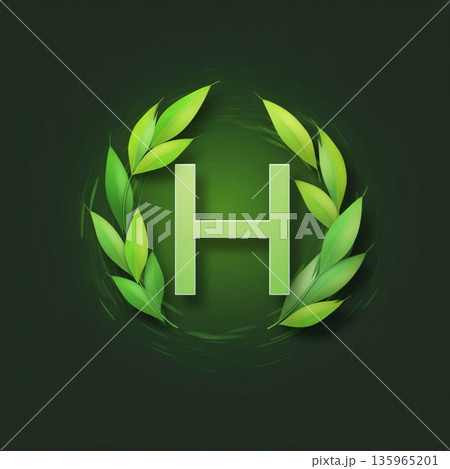Green eco letter H with leaves on dark background. Vector illustration. Green eco letter H with leaves on dark background. Vector illustration. 135965201