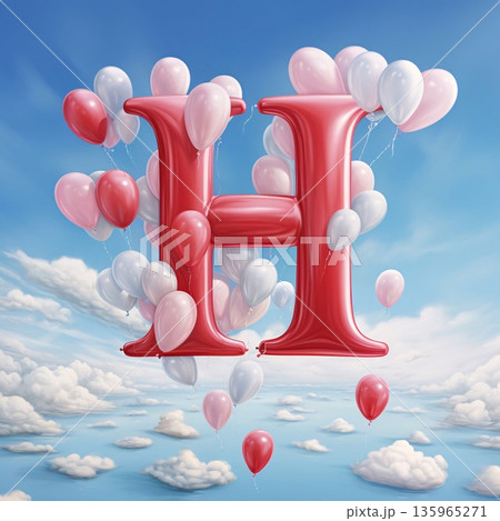 Red letter H with balloons in the sky. 3D Rendering 135965271