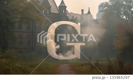 Graphic representation of german gothic letter g in the fog 135965297