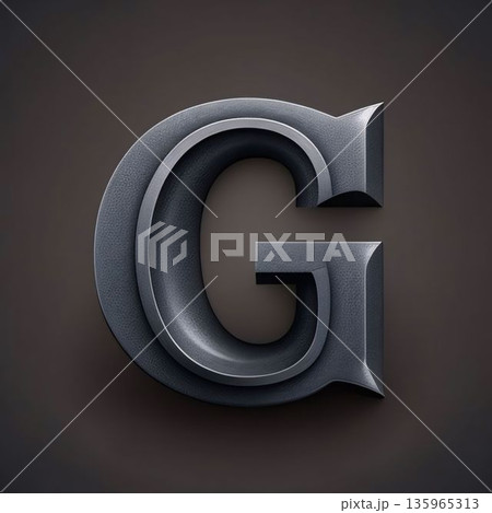Metal letter g lowercase. 3D render. Black font isolated on dark background. Metal letter g lowercase. 3D render. Black font isolated on dark background. 135965313