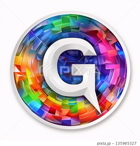 Glossy shiny icon with white letter on colorful abstract background. Letter G 135965327