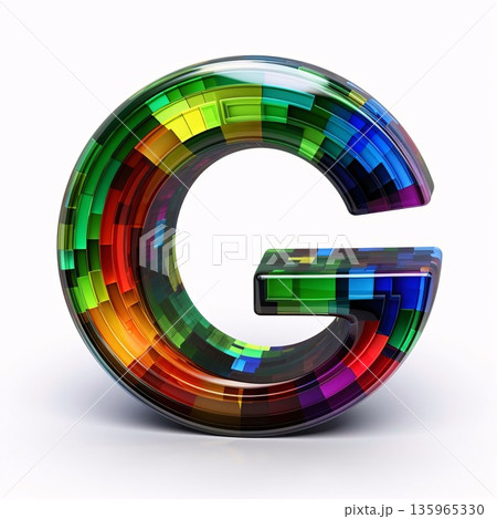 3d letter g, multicolor glass font, 3d render 135965330