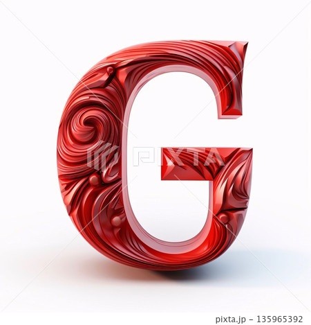 3d Letter G in red glass isolated on white background. 3d rendering 135965392