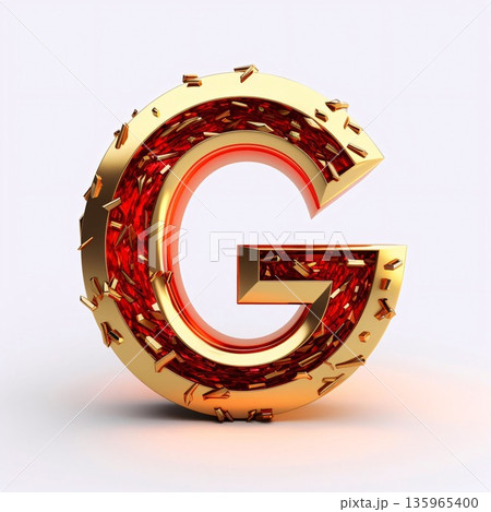 3D Letter G in a circle of golden particles on a white background 3D Letter G in a circle of golden particles on a white background 135965400