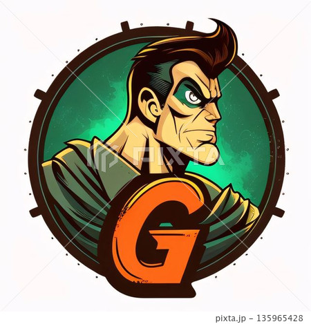 Vector illustration of a superhero with the letter G in the center. Vector illustration of a superhero with the letter G in the center. 135965428