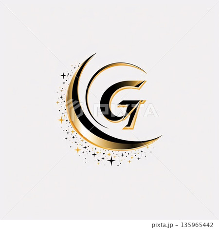 Initial letter G with a golden crescent and stars. Vector illustration Initial letter G with a golden crescent and stars. Vector illustration 135965442