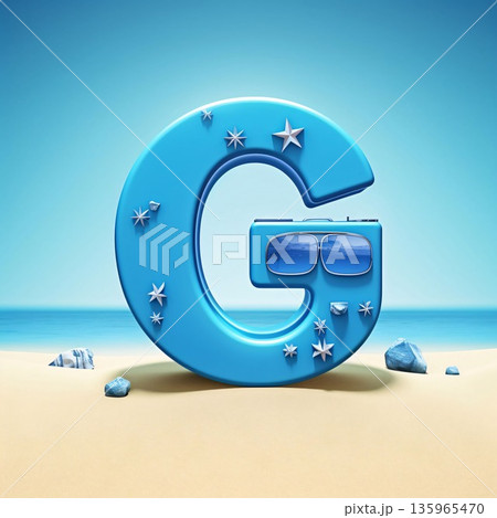 letter G on the beach - 3d render illustration of lettering 135965470