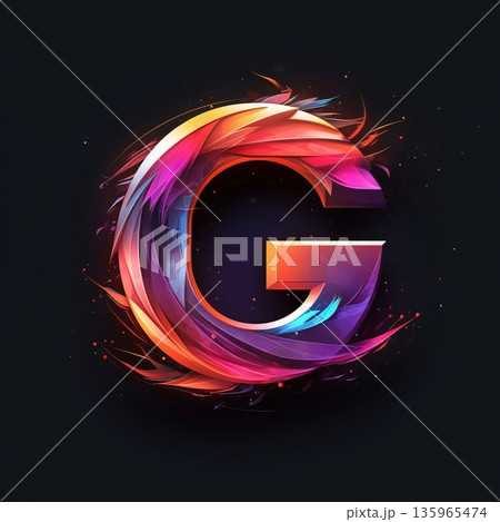 G letter with colorful paint splashes on black background. Vector illustration. G letter with colorful paint splashes on black background. Vector illustration. 135965474