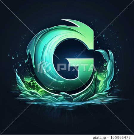 Vector illustration of letter G in water splashes, green and blue Vector illustration of letter G in water splashes, green and blue 135965475