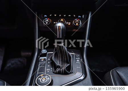 Automatic Car Gear Shift Lever Close Up in Interior 135965900
