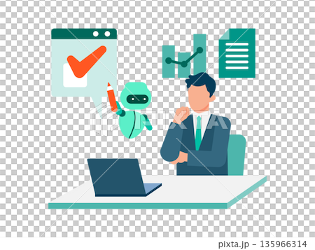Illustration of a businessman solving problems with AI Supporting business efficiency and data utilization Illustration of a businessman solving problems with AI Supporting business efficiency and data utilization 135966314