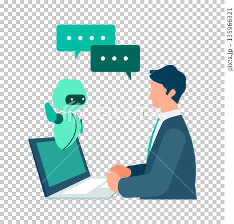 Illustration of a businessman talking to AI and receiving suggestions Voice input and business support 135966321