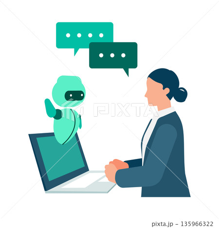 AIと会話する働く女性のイラスト 提案と業務支援を表現 AIと会話する働く女性のイラスト 提案と業務支援を表現 135966322
