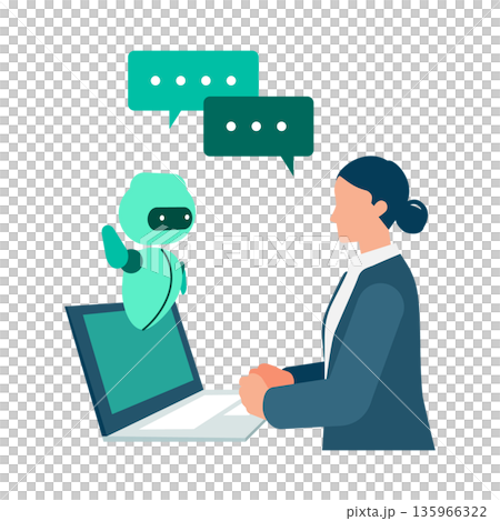 Illustration of a working woman conversing with AI, expressing suggestions and business support Illustration of a working woman conversing with AI, expressing suggestions and business support 135966322