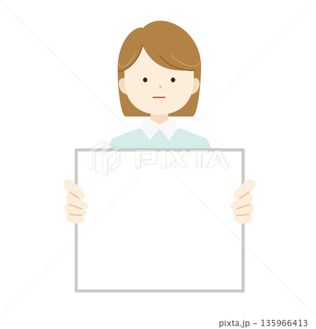 フリップボードを持つ女性の上半身イラスト素材　説明・解説・プレゼン02 135966413