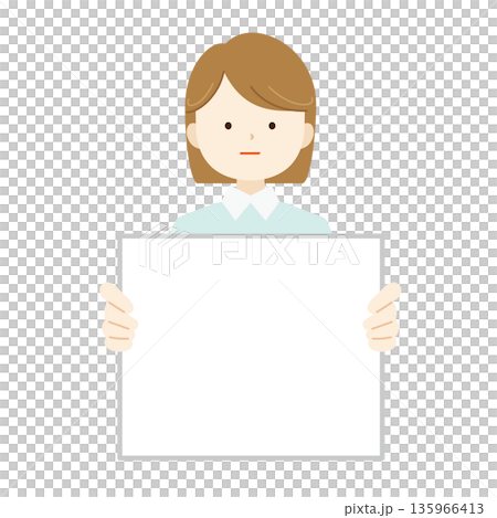 フリップボードを持つ女性の上半身イラスト素材　説明・解説・プレゼン02 135966413