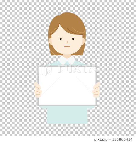 フリップボードを持つ女性の上半身イラスト素材　説明・解説・プレゼン03 135966414