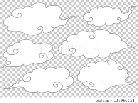 Japanese-style fluffy cloud material set (white background) Japanese-style fluffy cloud material set (white background) 135966511
