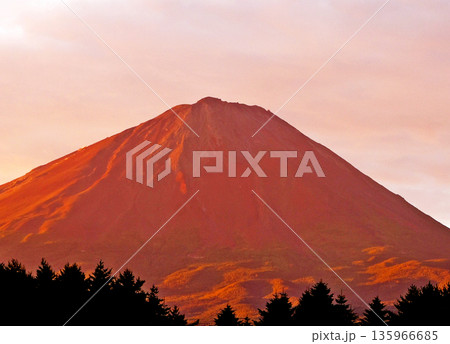 絵画のような赤銅色の赤富士の近景 絵画のような赤銅色の赤富士の近景 135966685