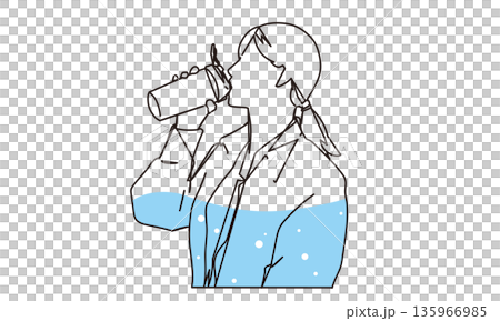 水分補給をする女性の線画イラスト素材 水分補給をする女性の線画イラスト素材 135966985