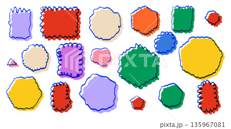 Set of colorful wavy geometric collection. Pastel triangles, hexagons and rectangles for modern patterns, abstract  135967081