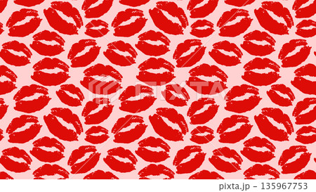 Red Lipstick Kiss Marks Vector Seamless Pattern, Girly Coquette for Valentines Day Love Gift Wrapping or Greeting Cards, Fabric Textile Print Horizontal Banner Backdrop Red Lipstick Kiss Marks Vector Seamless Pattern, Girly Coquette for Valentines Day Love Gift Wrapping or Greeting Cards, Fabric Textile Print Horizontal Banner Backdrop 135967753
