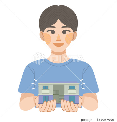 アパートに住む事を決めた、男性のイラスト アパートに住む事を決めた、男性のイラスト 135967956