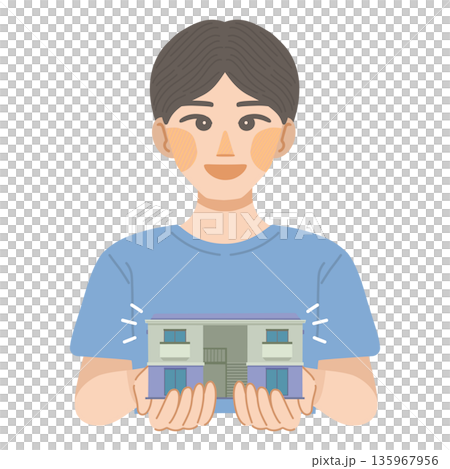 アパートに住む事を決めた、男性のイラスト アパートに住む事を決めた、男性のイラスト 135967956