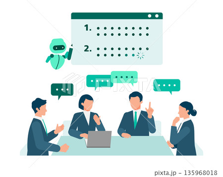 AIで会議を自動記録するチームワークのイラスト AIで会議を自動記録するチームワークのイラスト 135968018