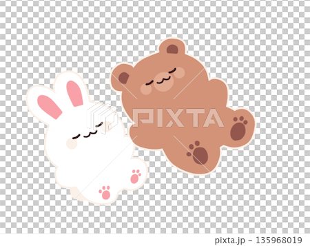 寝ているうさぎとクマのイラスト（草なし） 135968019