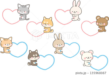 ハートに抱きつく動物　セット 135968087