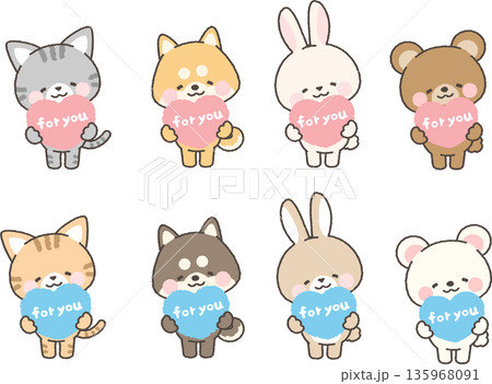 「love」と書かれたハートにを持った動物 セット 「love」と書かれたハートにを持った動物 セット 135968091