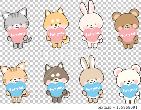 「love」と書かれたハートにを持った動物 セット 「love」と書かれたハートにを持った動物 セット 135968091