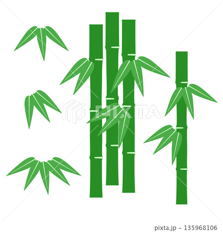 Set of Green Bamboo Stalks with Leaves for poster, card, banner and more for asian style design. 135968106