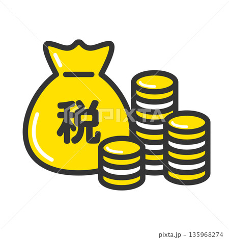 税金を表すお金の袋とコインのアイコンイラスト 135968274