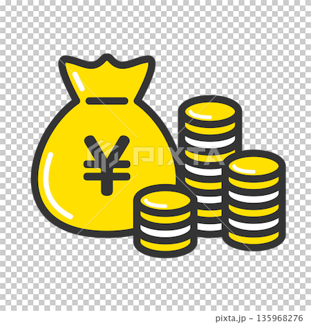貯金と資産を表すお金の袋とコインのアイコンイラスト 135968276