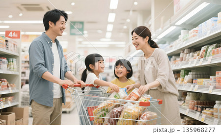 スーパーで買い物する家族 135968277