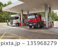 Fuel Station Pumps, Trucks Refueling 135968279
