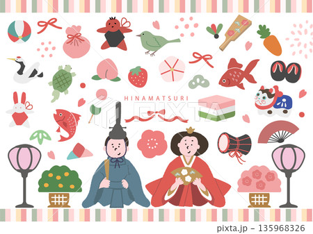 ひな祭りのイラスト素材セット ひな祭りのイラスト素材セット 135968326