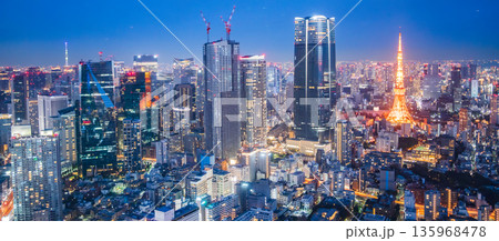 「東京都」港区から見た東京タワーが見える都市夜景 135968478