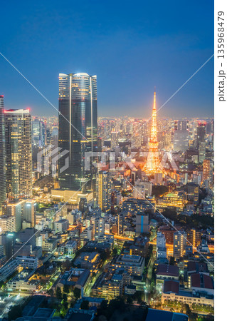 「東京都」港区から見た東京タワーが見える都市夜景 135968479