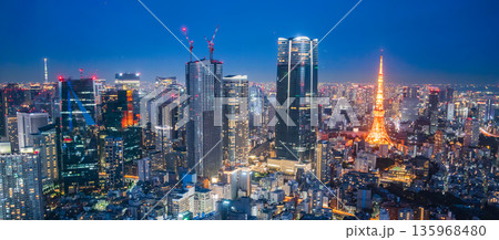 「東京都」港区から見た東京タワーが見える都市夜景 135968480