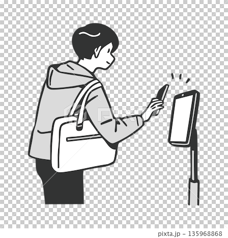スマホをかざす男性のイラスト 135968868