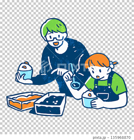 父親和女兒一起製作甜點的插圖 135968870