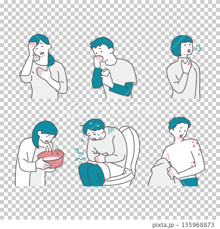 Illustration set of people who are unwell 135968873