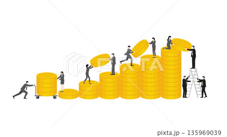 Business team stacking gold coins for illegal profit and corporate financial corruption concept Business team stacking gold coins for illegal profit and corporate financial corruption concept 135969039