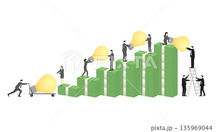Business team stealing light bulb ideas for profit and corporate espionage corruption concept Business team stealing light bulb ideas for profit and corporate espionage corruption concept 135969044