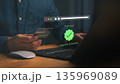 Person holding a credit card and making an online transaction on a laptop, with a digital payment successful message displayed, symbolizing secure online payment, e-commerce, and digital finance. 135969089